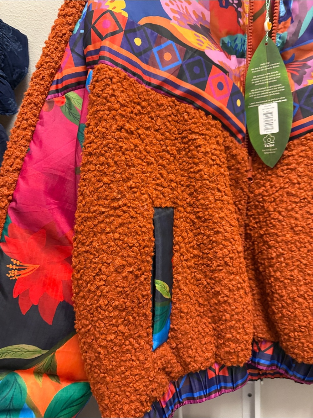FARM Rio Lucy Floral Puffer Jacket - double sided puffer teddy jacket - NWT - Picture 4 of 11